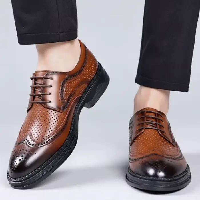 Chaussures Oxford Brogue Perforées en Cuir Véritable Marron Bruni pour Hommes