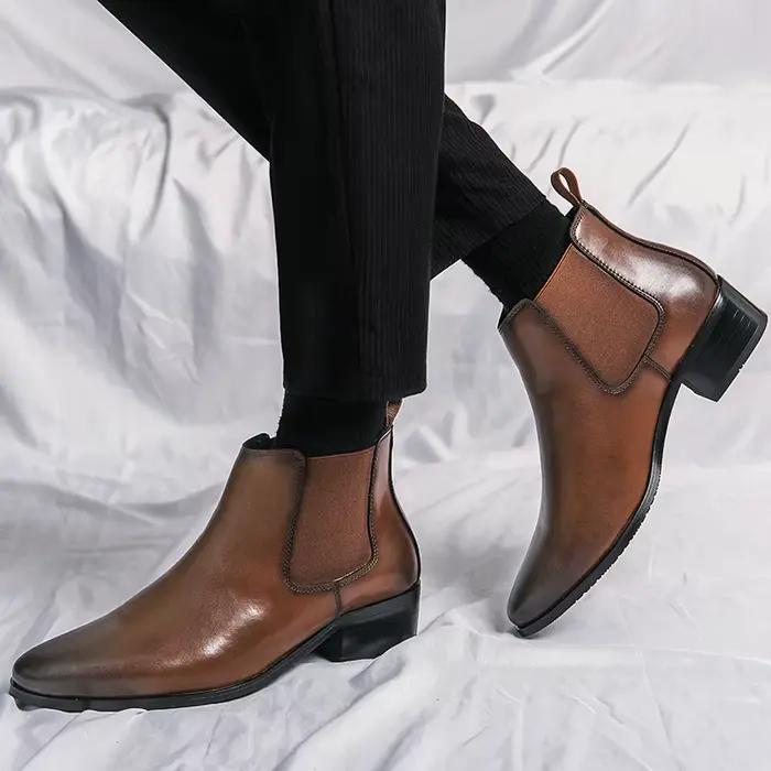 Bottes Yeinshaars style britannique en cuir fendu pour homme bout rond talons bas bottes chelsea printemps automne occassions spéciales et quotidiennes