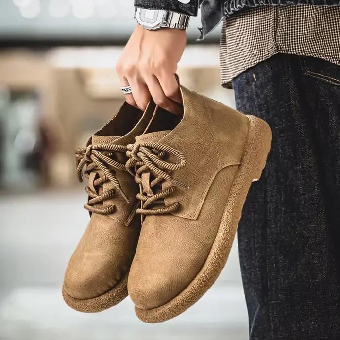 Chaussures d'extérieur en cuir pour hommes, décontractées, Style britannique, bottines montantes de haute qualité, bottes de travail, baskets de marche confortables