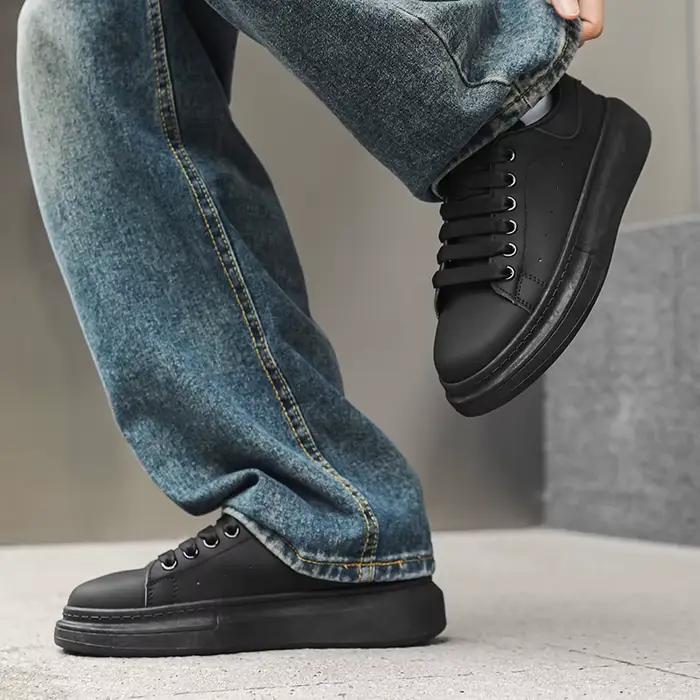 Baskets minimalistes blanches pour hommes, confortables, décontractées en cuir, chaussures de Skateboard à plateforme, chaussures de sport d'extérieur basses pour hommes