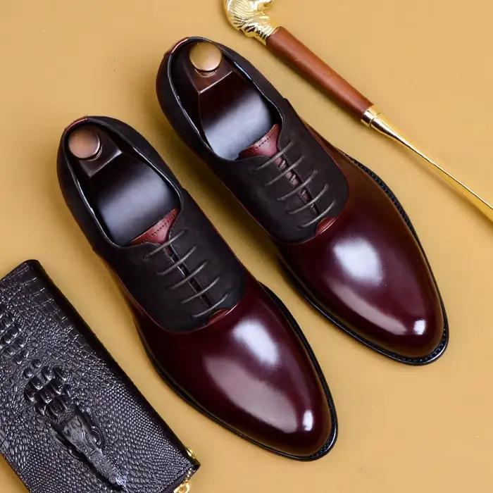 Brogue en cuir de vache véritable pour hommes d'affaires