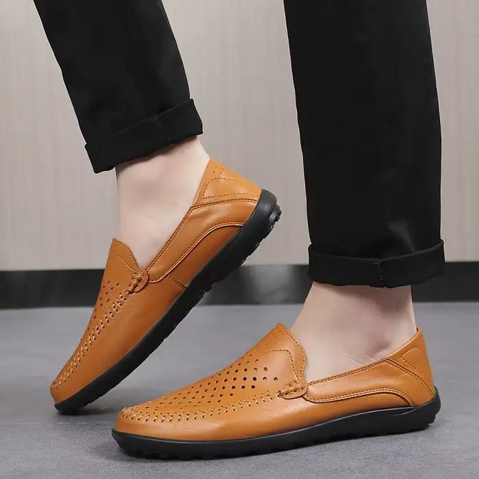 Mocassins en cuir véritable pour hommes décontractés design italien respirants été pointure ajustée à enfiler occassions spéciales