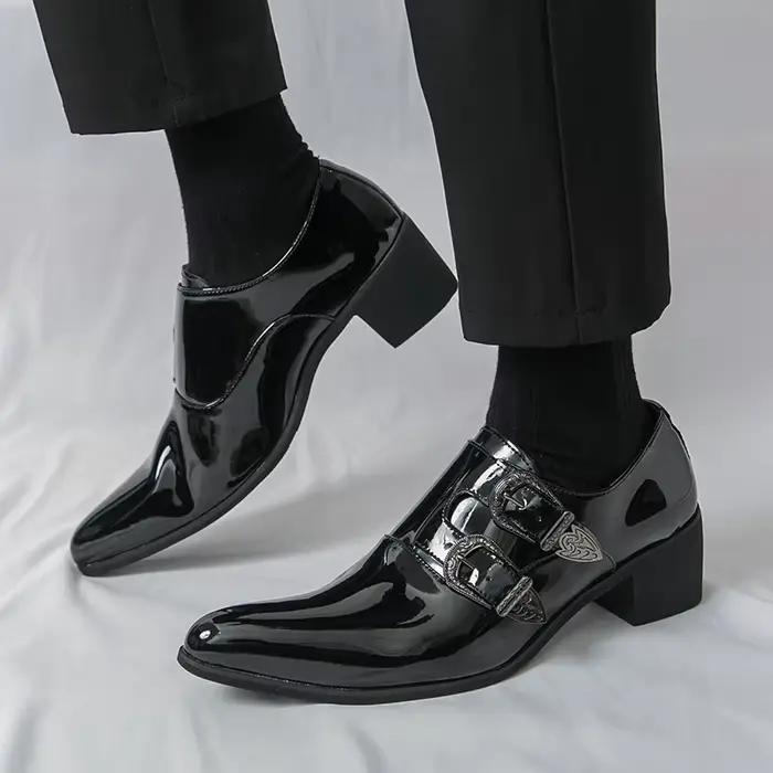 FUQIAO talons hauts hommes chaussures formelles rétro en cuir