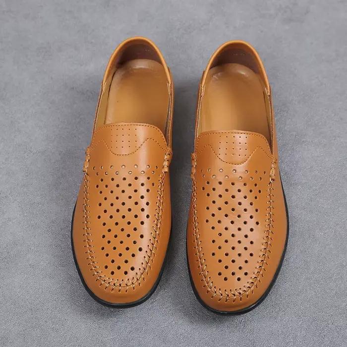 Mocassins en cuir véritable pour hommes décontractés design italien respirants été pointure ajustée à enfiler occassions spéciales