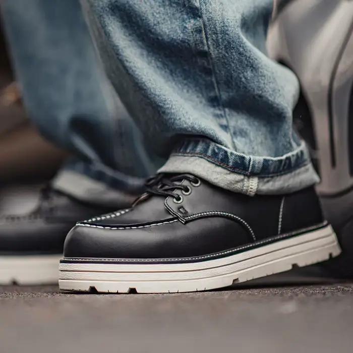Chaussures MADEN Retro Black Work Bottes Basses pour Hommes Automne Hiver Plateforme Souple Bout Rond Occasions Quotidiennes