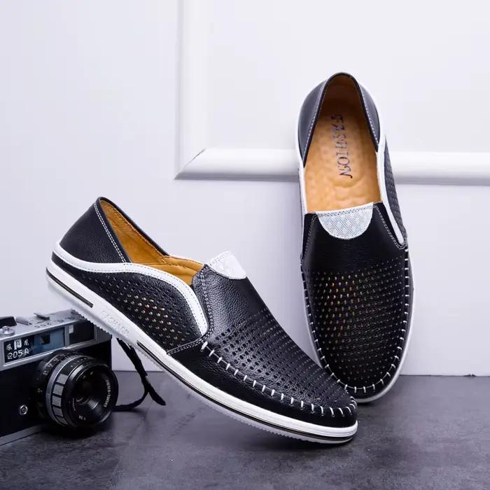 Mocassins Respirants pour Hommes, Chaussures Décontractées en Cuir Véritable pour Occasions Estivales et Informelles