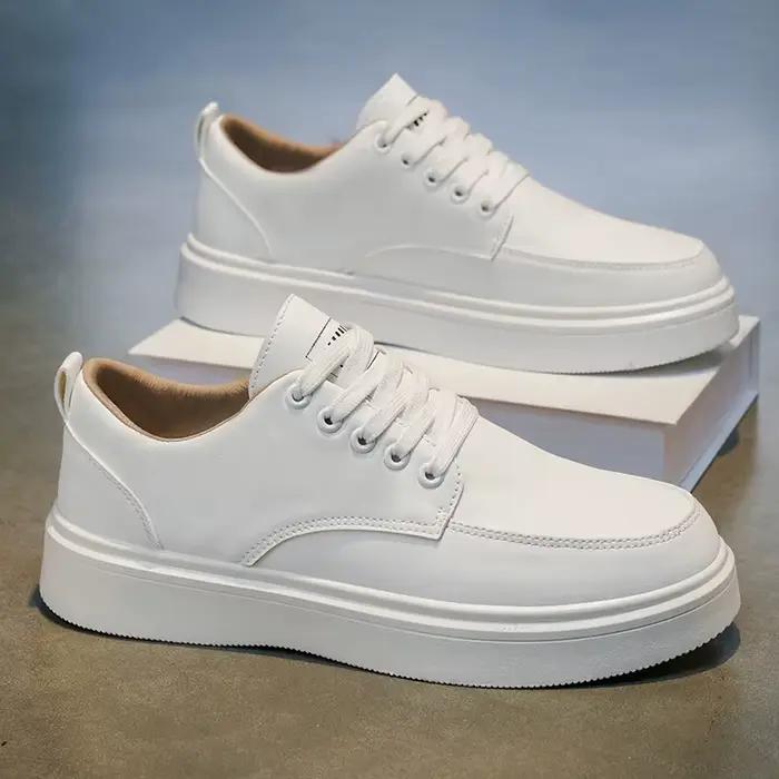 Sneakers en cuir minimalistes pour hommes - Chaussures de marche décontractées à semelle épaisse LOEIKAN
