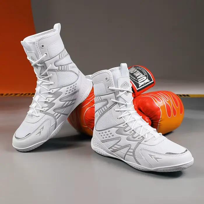 Chaussures de boxe et de lutte respirantes pour hommes, idéales pour entraînement et compétition, adaptées aux squats, semelles en caoutchouc et EVA