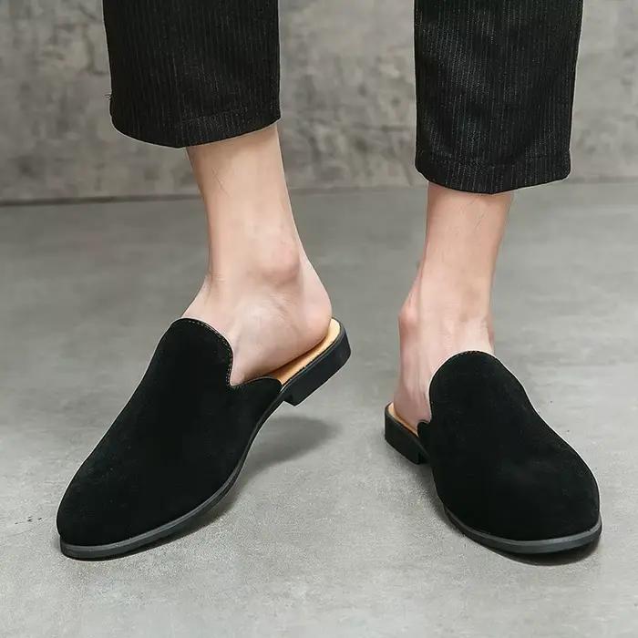 Demi-chaussures en cuir suédé pour hommes, mules italiennes à enfiler, chaussures plates d'été décontractées, mocassins respirants, pantoufles pour hommes, diapositives, 2022