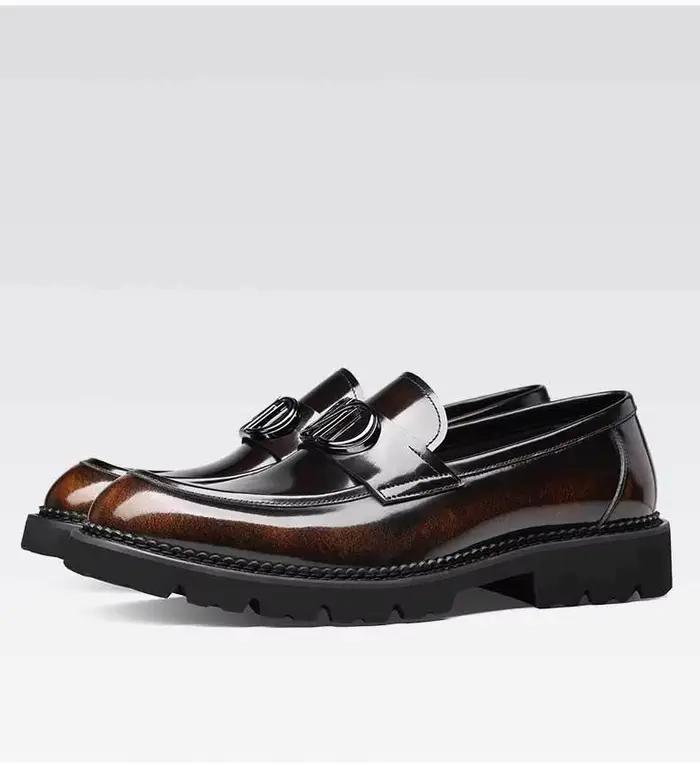Chaussures en cuir véritable JMH pour hommes bout rond semelles caoutchouc pour mariage et cérémonies formelles