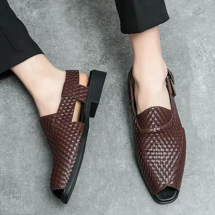 Sandales pour hommes mode extérieur romain en cuir véritable intérieur maison plate-forme mâle chaussures de plage