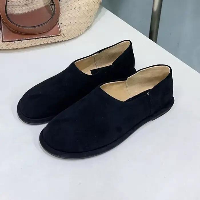 Chaussures plates confortables en cuir souple pour femmes, mocassins paresseux à bout rond, bouche peu profonde, simples, décontractées, printemps automne