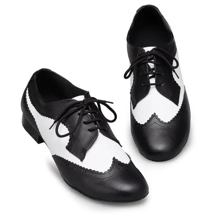 Chaussures de danse latine homme professionnelles en cuir blanc et noir pour salsa et tango grandes tailles occasions spéciales