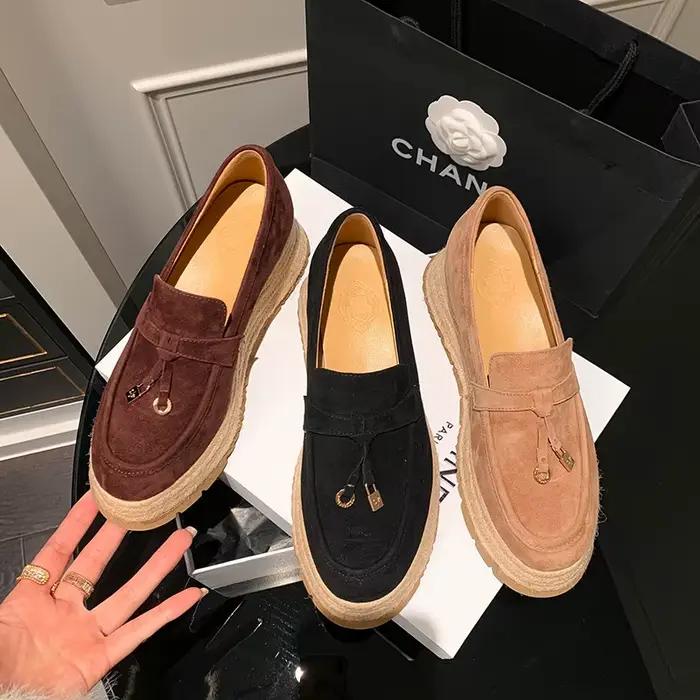 MKKHOU – mocassins à plate-forme en cuir véritable et daim, chaussures rétro en paille tressée, légères et neutres, de haute qualité, pour tous les jours