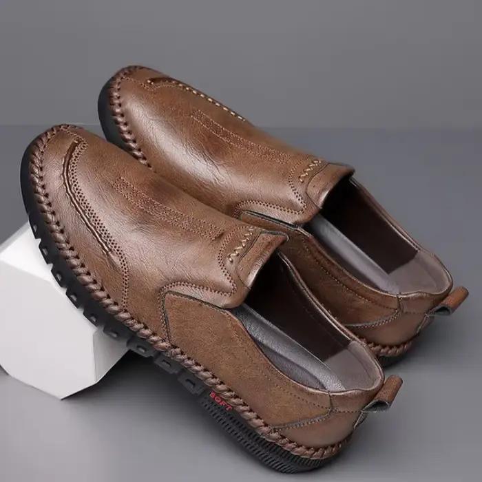 Chaussures homme en cuir véritable cousues à la main bout rond décontractées pour occasions formelles et loisirs printemps automne