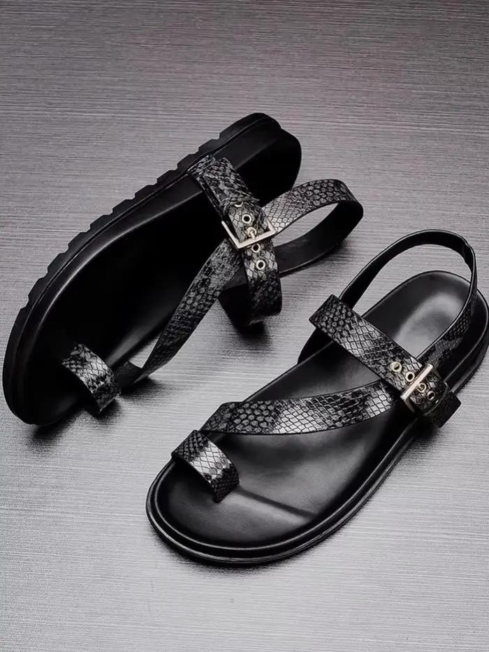 Sandales d'été en cuir véritable homme BEKEDEKE gladiateur décontractées à clip pour hommes occassions spéciales