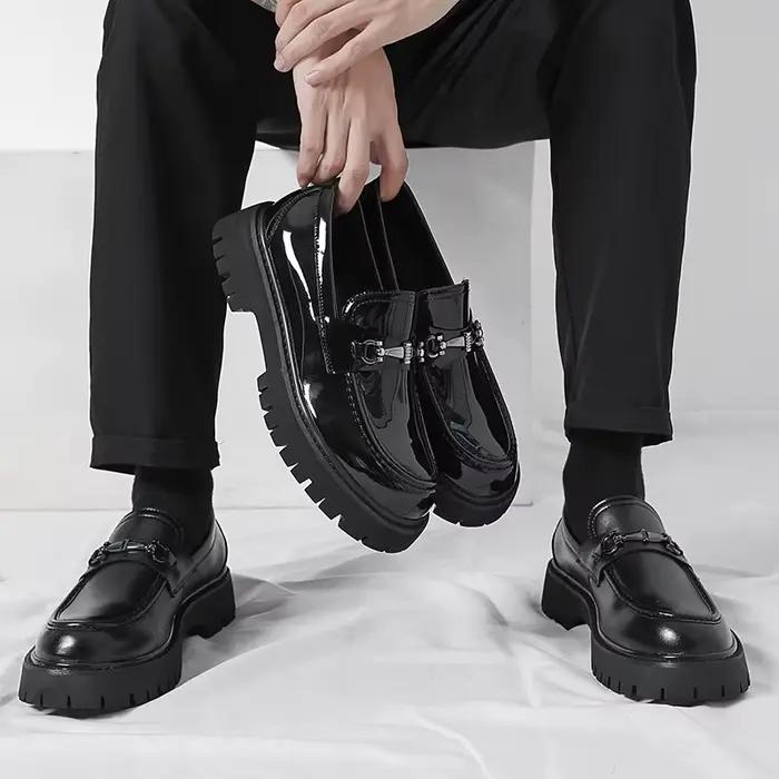 STRONGSHEN hommes chaussures en cuir à semelles épaisses Style britannique