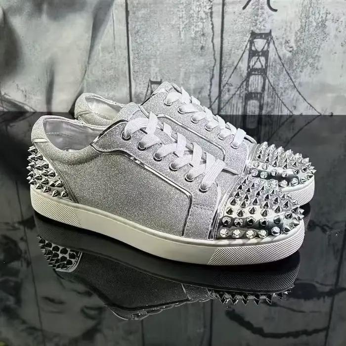 Hommes de luxe mode hip hop rock rivets chaussures à lacets clouté chaussure argent designer pointes appartements