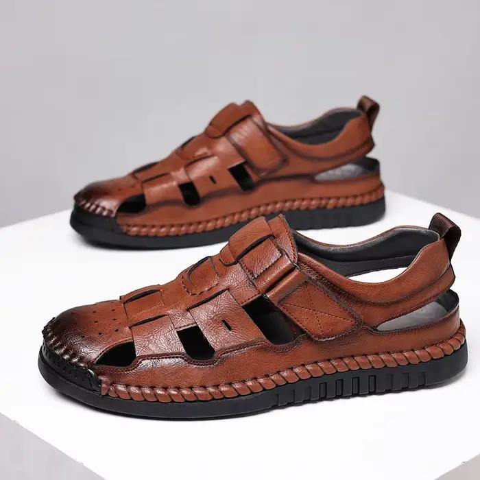 Sandales rétro pour hommes polyester cuir semelle caoutchouc résistante à lusure sandales plage anti-dérapantes confortables ocasions spéciales