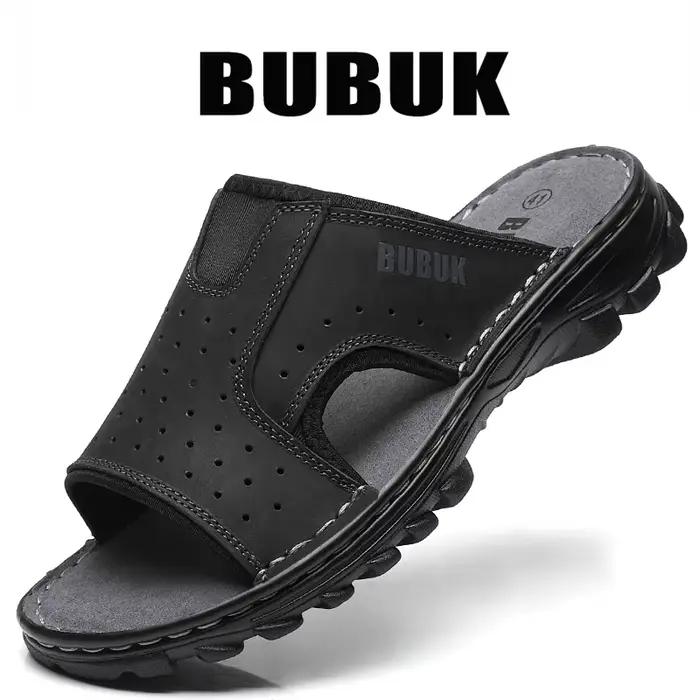 Chaussures de sport et de plage pour hommes Bubuk, pantoufles en cuir véritable avec un design confortable à bout ouvert, adaptées à un usage décontracté en intérieur et en extérieur, sandales décontr