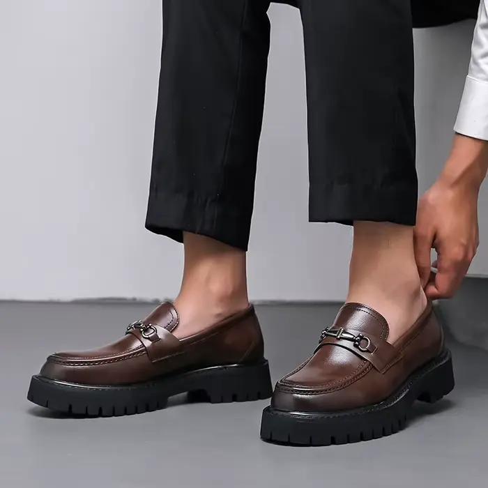 STRONGSHEN hommes chaussures en cuir à semelles épaisses Style britannique