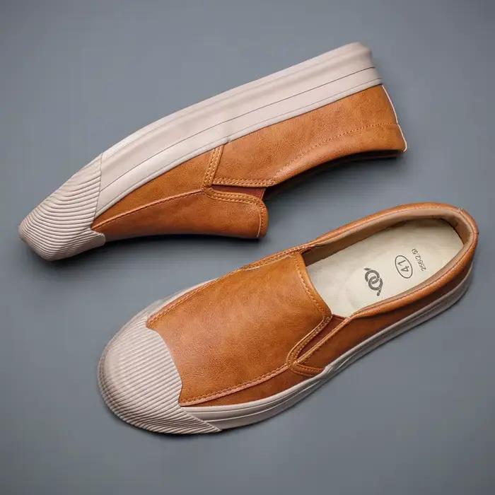 Plimsoll-Baskets Plates Décontractées en Cuir pour Homme