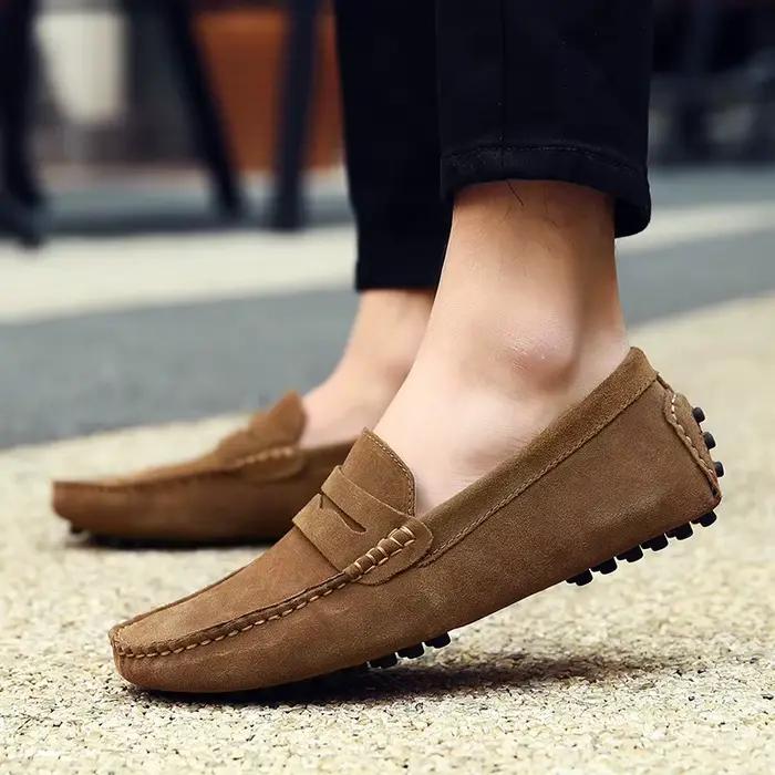 MSHHousehouse-Mocassins souples en cuir suédé pour hommes