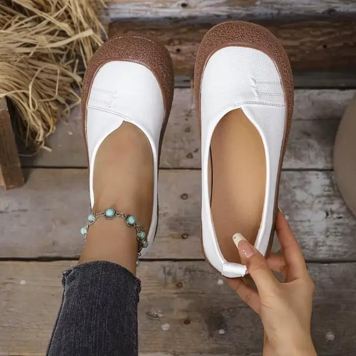 Chaussures décontractées rétro en cuir pleine fleur antidérapantes pour femmes confortables et résistantes à l'usure pour printemps automne occasions décontractées