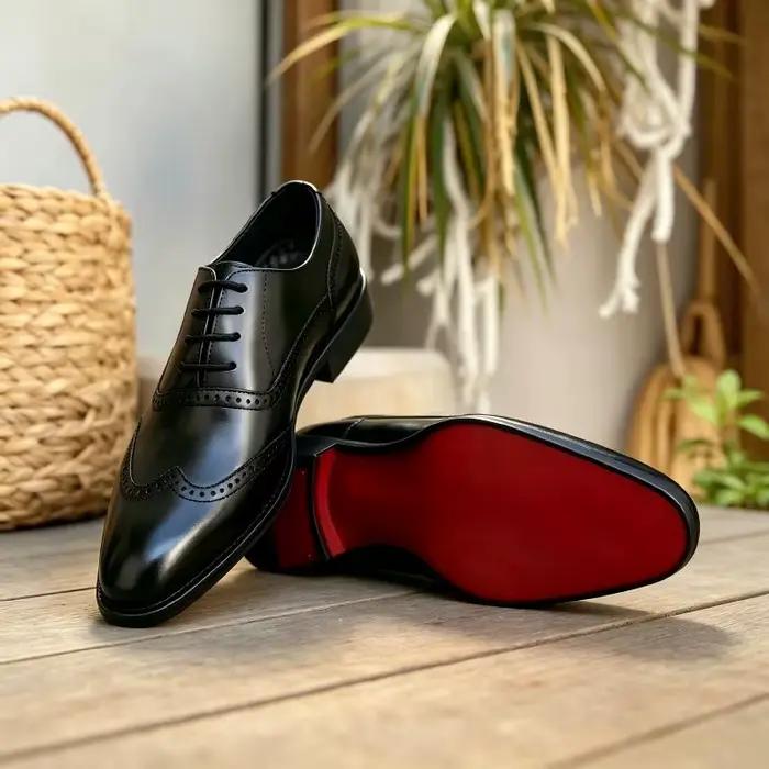 Chaussures Richelieu noires pour hommes, chaussures habillées formelles pour affaires et mariages, semelle rouge, confortables, à lacets