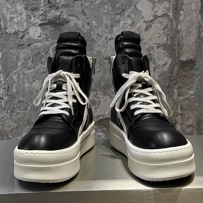 Bottes montantes noires et blanches pour hommes avec fermeture éclair latérale