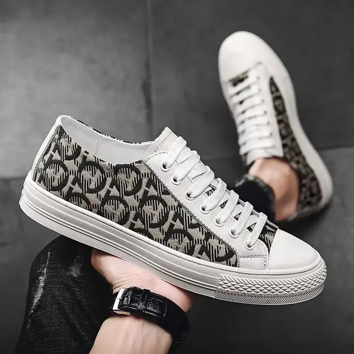 Chaussures décontractées tendance pour hommes en cuir de vache et toile