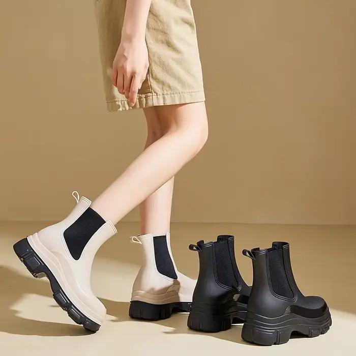 Femmes nouvelle chaussure de pluie à semelles épaisses bottes imperméables en plein air