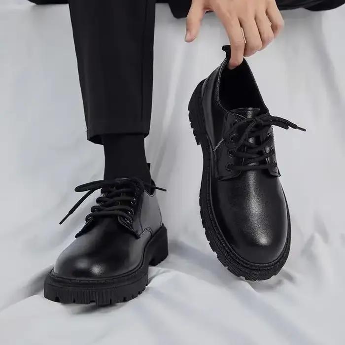 Chaussures Pour Hommes noir mode affaires en cuir Chaussure plate-forme Oxfords anti-dérapant épais Tottom mâle Derby