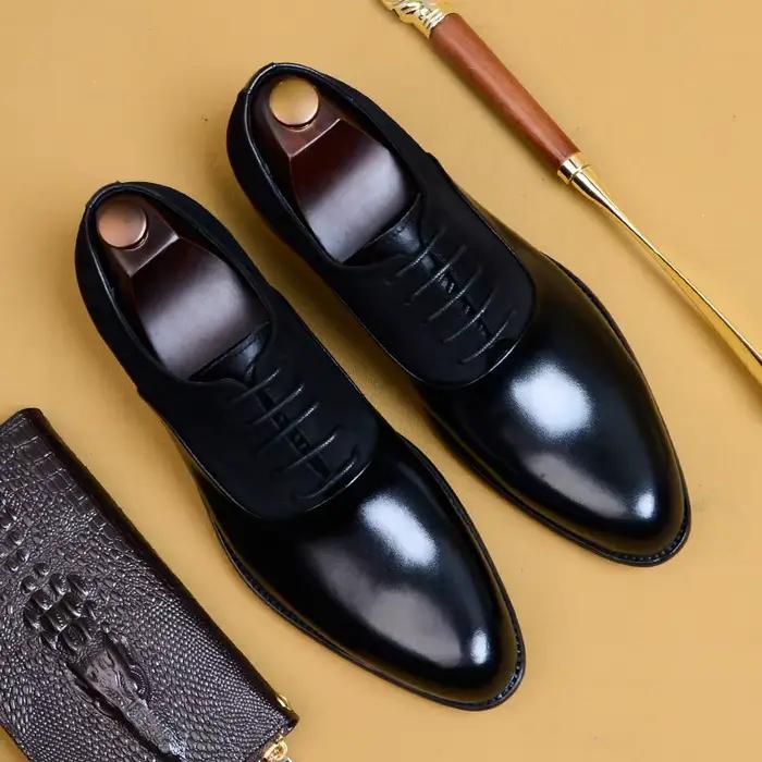 Brogue en cuir de vache véritable pour hommes d'affaires