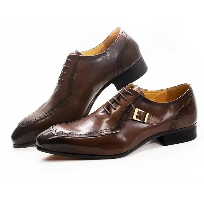 Chaussures DANIEL WAFER en cuir véritable pointues pour hommes, Oxford Brogue, pointure 38-47, noir brun, idéales pour le bureau et les événements sociaux