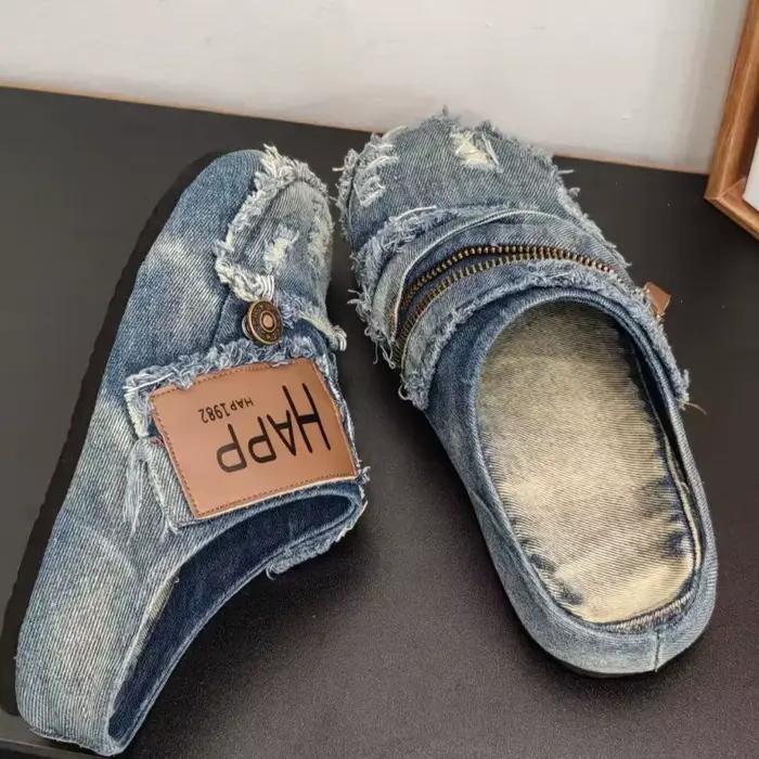 Chaussures décontractées en denim pour hommes, mules d'été confortables, mocassins à plateforme, sandales respirantes pour la marche