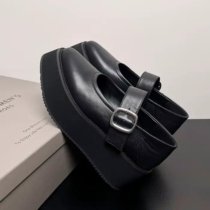 MKKHOU mode pompes nouvelle haute qualité en cuir véritable pointu chaussures à semelles épaisses talons plats