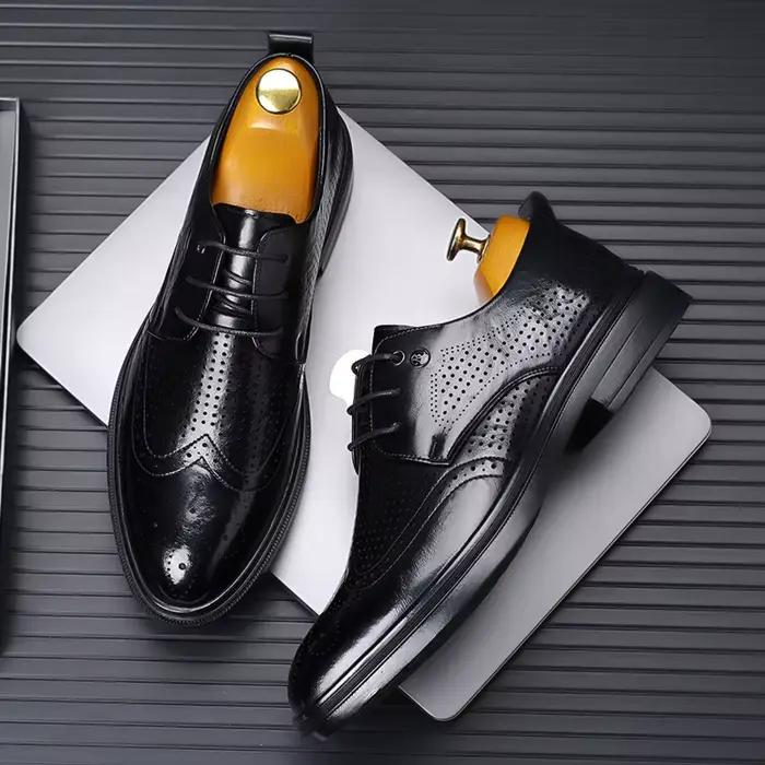 Chaussures Oxford en cuir collé pour hommes bout pointu à lacets pour bureau et occasions formelles semi-formelles