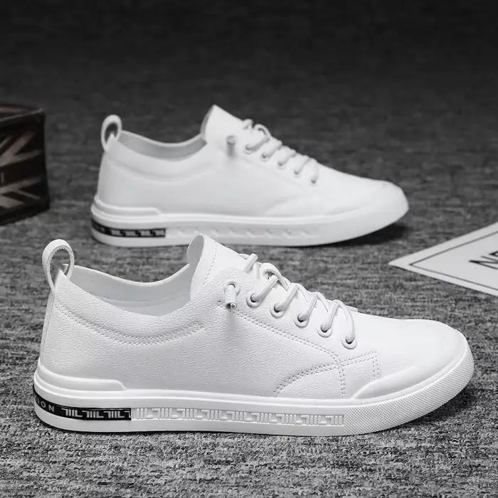 Baskets basses décontractées en similicuir blanc pour hommes