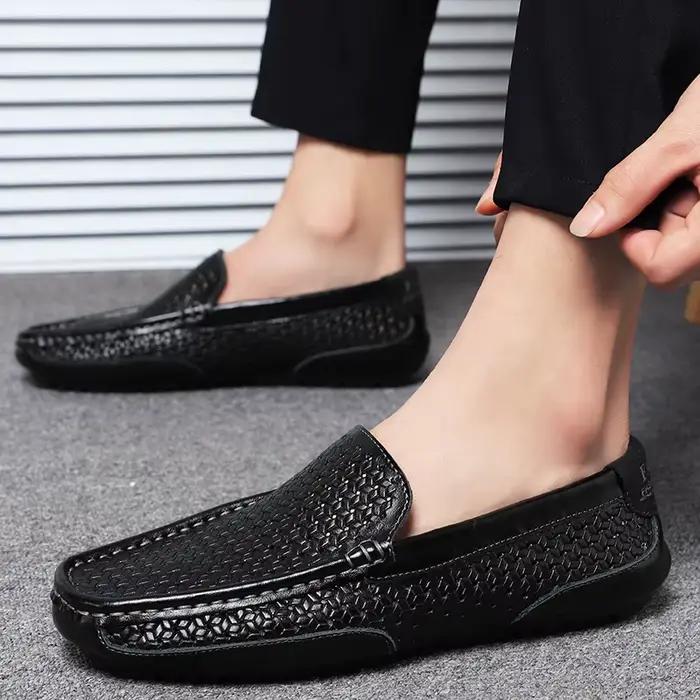 Chaussures pour hommes noires 2026 – Mocassins décontractés en cuir véritable