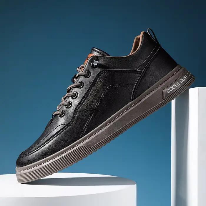 Chaussures décontractées homme en cuir véritable à bout rond semelle caoutchouc pour homme style tendance et confort durable occassions décontractées