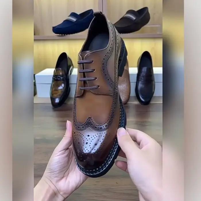 Brock – chaussures en cuir véritable gaufré pour hommes