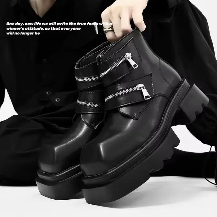 Bottes Derby Homme 2026 de Haute Qualité, Élégantes, à Semelle Épaisse, Style Punk Rock, Bottes de Chevalier, Chaussures en Cuir pour Homme, Bottes Chelsea Western Moto