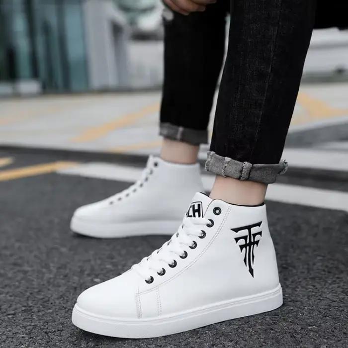 Baskets blanches haut hommes chaussures vulcanisées chaussures de loisir à la mode chaussure de course en plein air antidérapant à lacets hommes chaussures Tenis Hombres