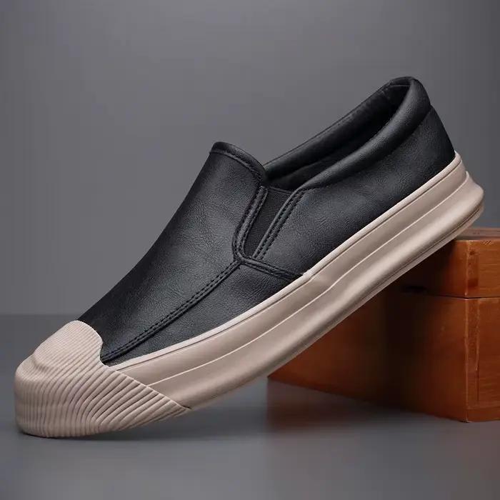 Plimsoll-Baskets Plates Décontractées en Cuir pour Homme