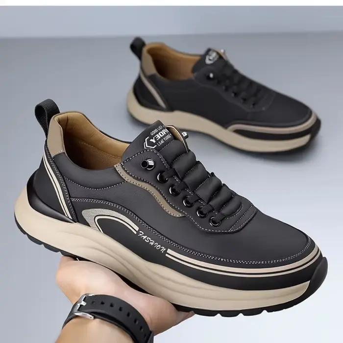 Chaussures en cuir pour hommes, semelle souple et épaisse, légères, antidérapantes, décontractées, Surface en PU, baskets simples imperméables