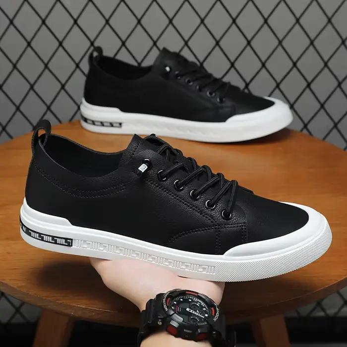 Baskets basses décontractées en similicuir blanc pour hommes