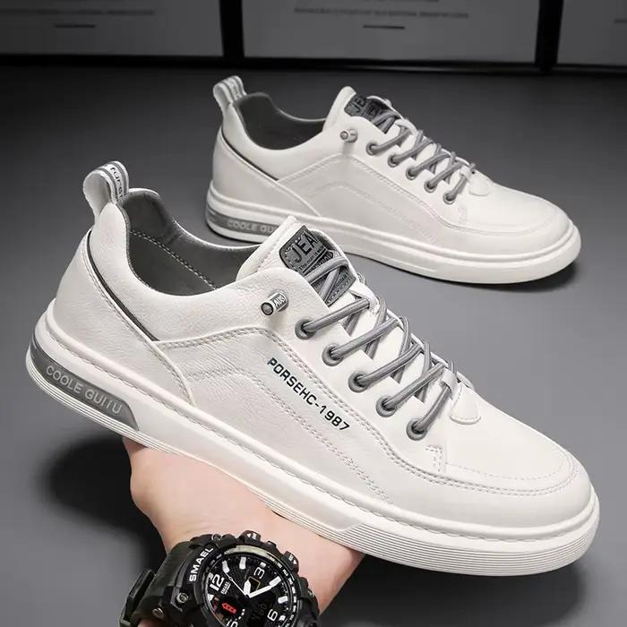 Chaussures décontractées en cuir pour hommes résistantes à l'usure avec semelle en caoutchouc antidérapante pour printemps et automne occassions diverses