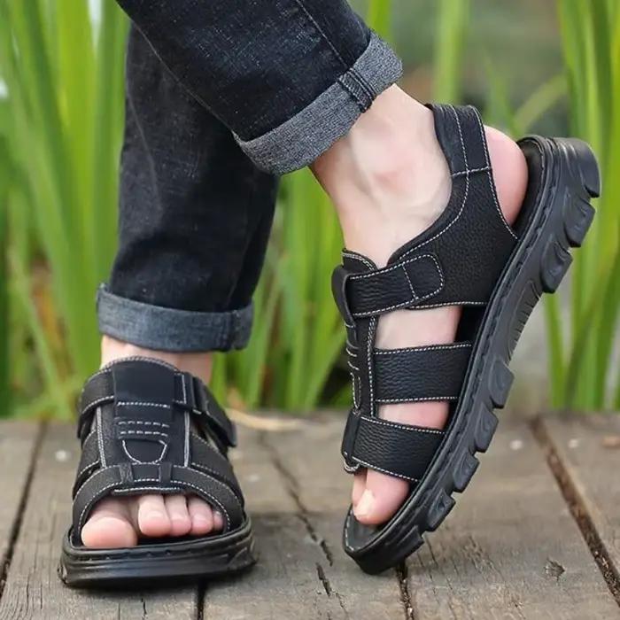 Sandales pour hommes, chaussures en cuir de vache de haute qualité