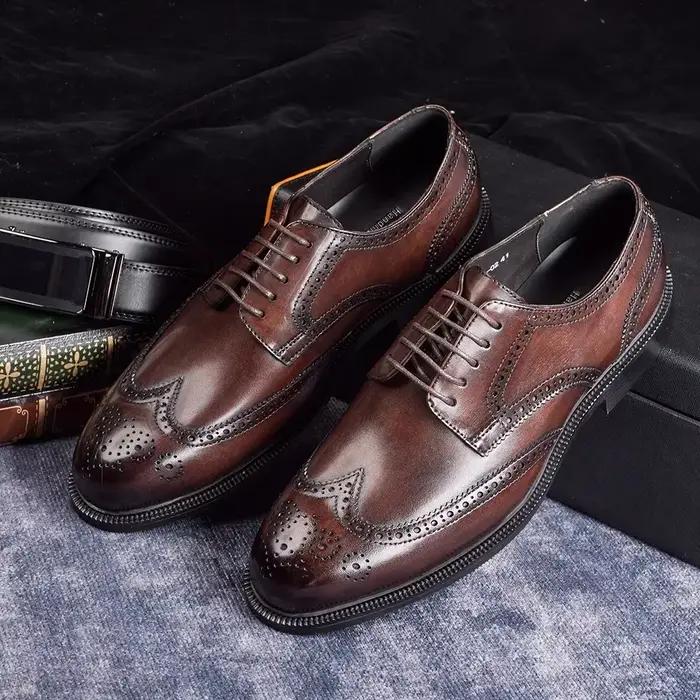 Chaussures Oxford Brogue marron à bout pointu pour hommes
